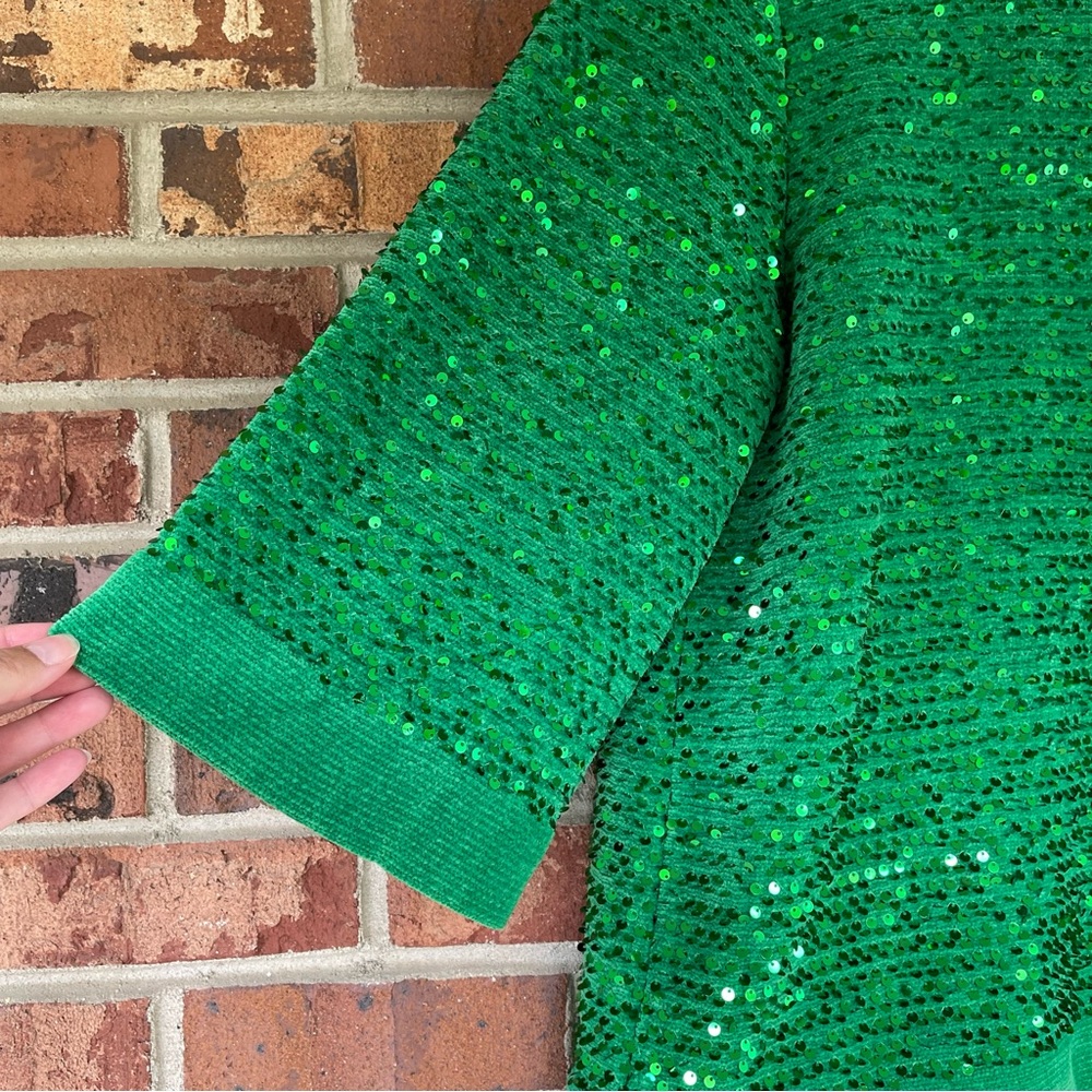 ZARA AW21 SEQUIN TOP BLOUSE GREEN Size Large - Picture 6 of 12